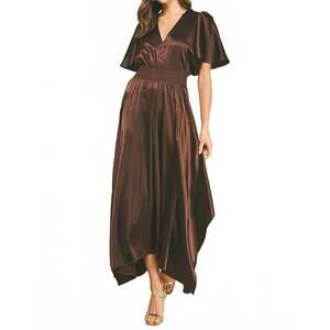NEW PINCH silk chiffon maxi dress in espresso